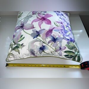 Stunning Floral Throw Pillow with Purple,Pink, & Green Accent Pipping